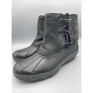 Sperry Top Sider Womens Black Duck Boots Saltwater Leather  Size 9.5